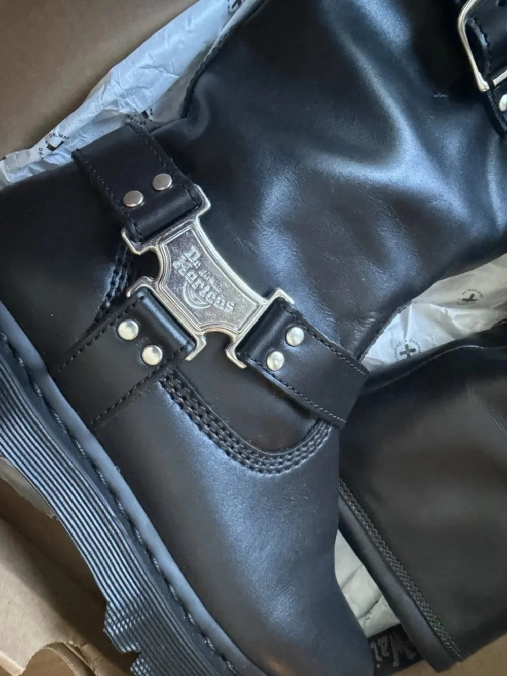 NEW Doc Martens Anistone Sz W 10 M 9 Hi Leather Biker Boots in Black Dr Martens - Picture 3 of 7
